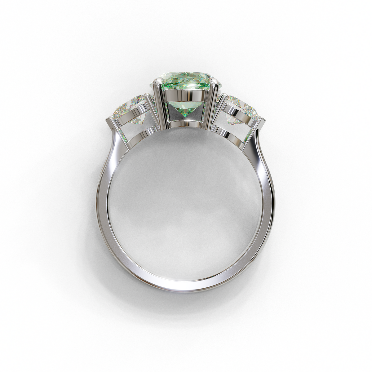 4 Ct Green Oval & Heart Shape 3 Stone Engagement Diamond Ring - Lucid