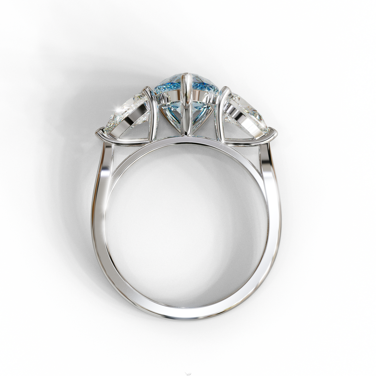 3 Carat Blue Pear Cut Lab Diamond In 3 Stones Claw Prongs Setting Ring