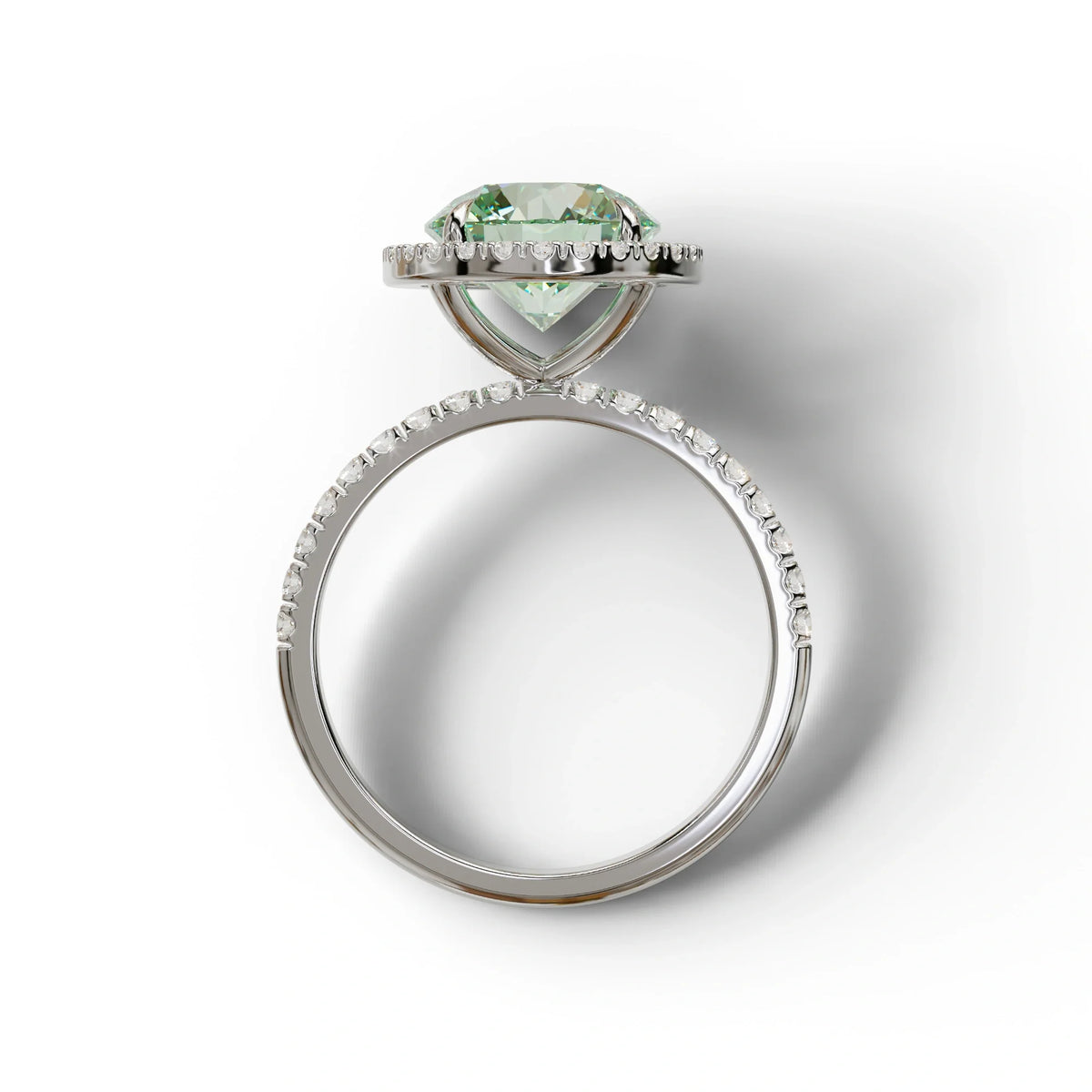 Fancy Vivid Green Round Cut Halo & Pave Lab Grown Diamond Engagement Ring - Flutura