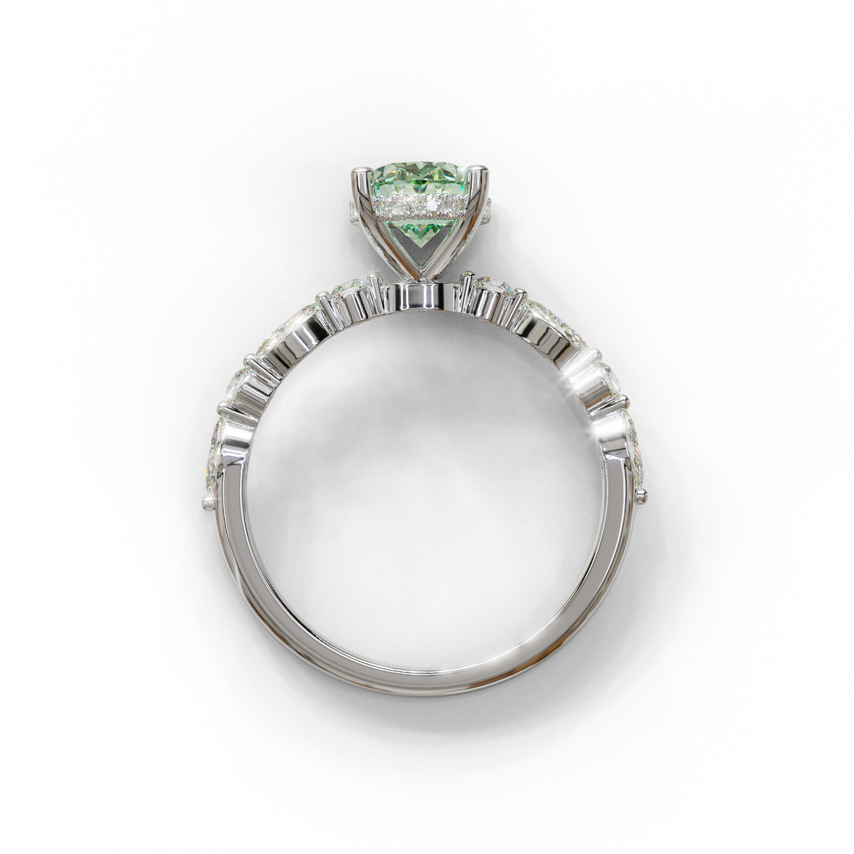 2 Carat Green Oval Cut Hidden Halo & Pave Lab Diamond Ring - Laina