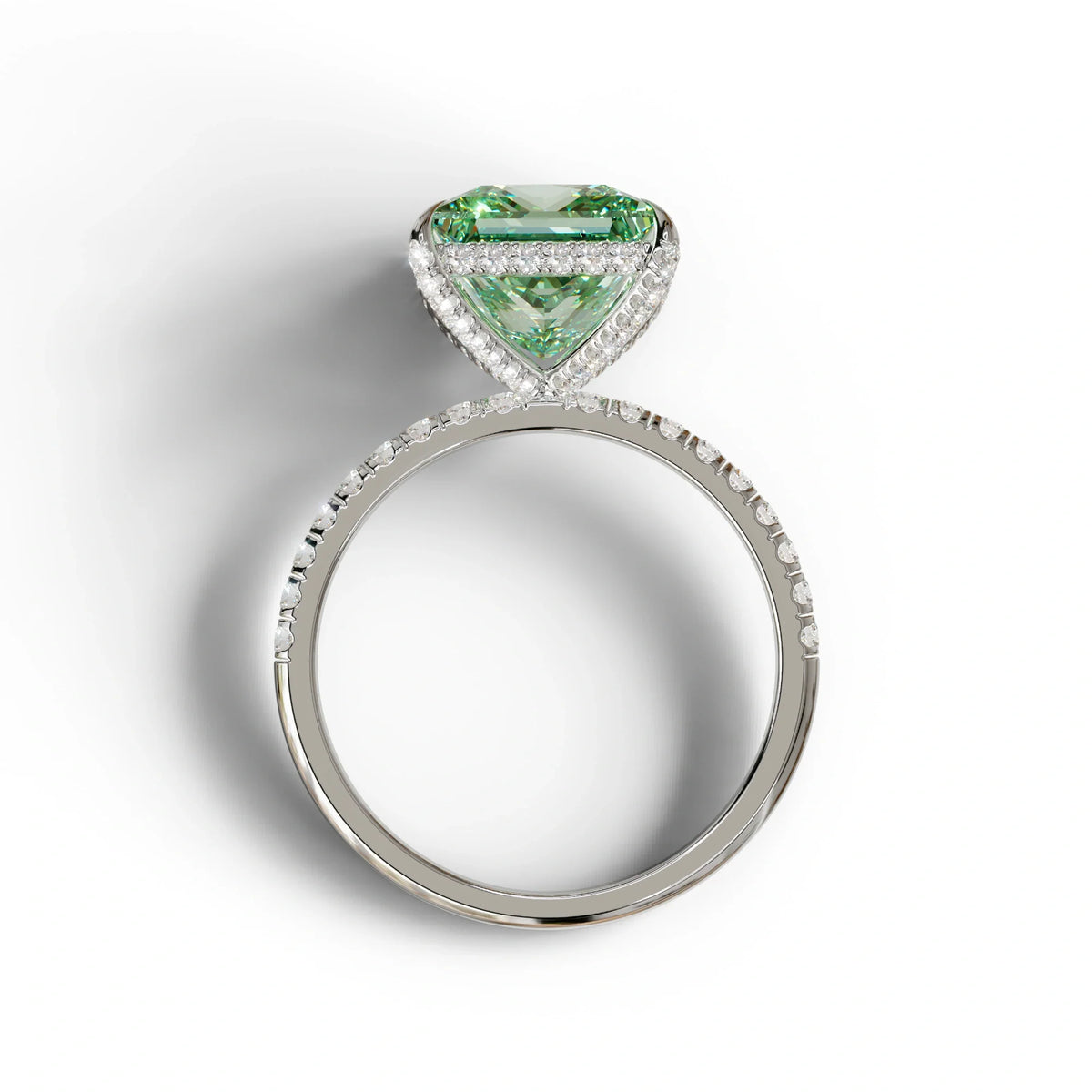 3 Carat Green Princess Cut Hidden Halo & Pave Lab Diamond Ring