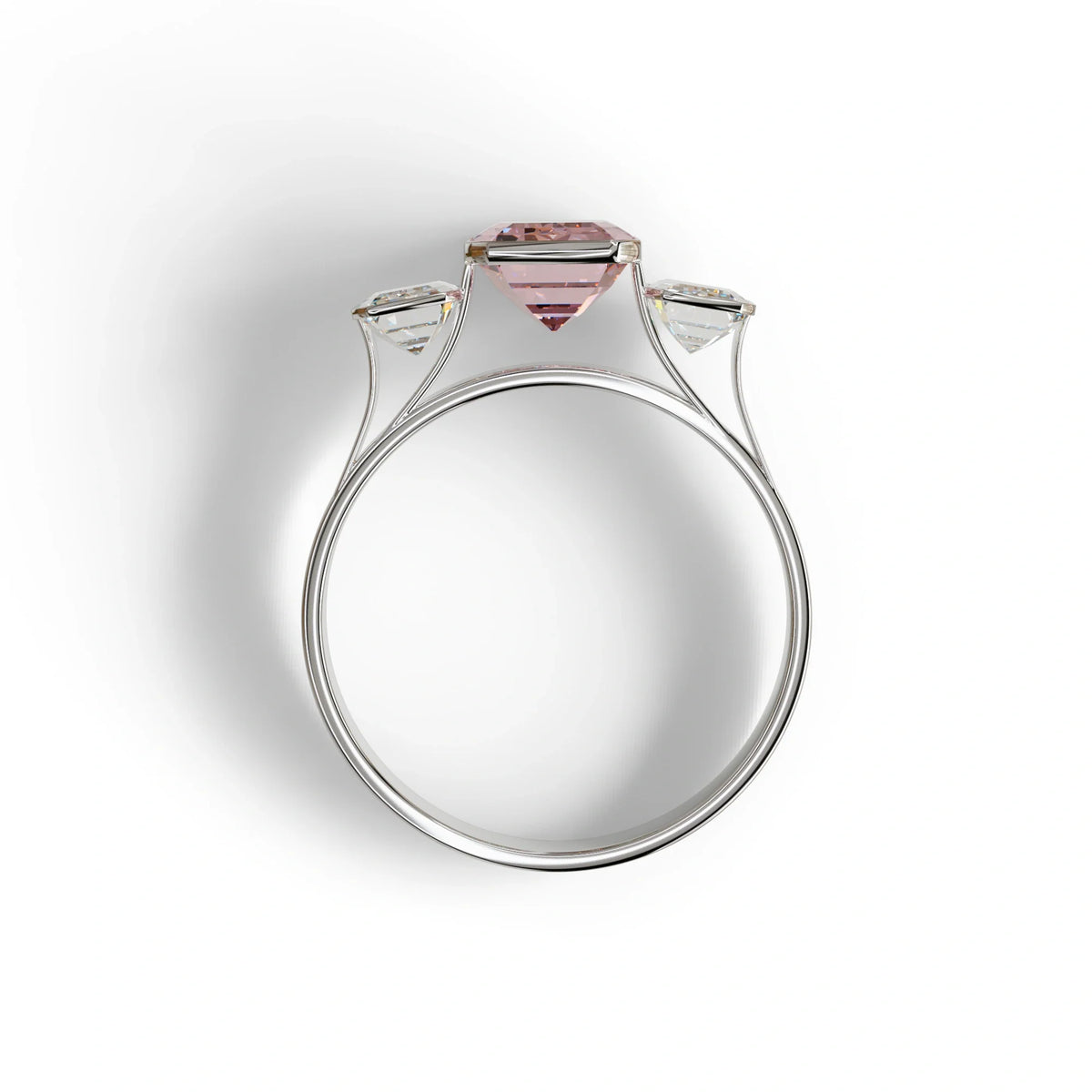 Three Stone 3 carat Emerald cut Pink Lab Grown Diamond Ring - Elaris