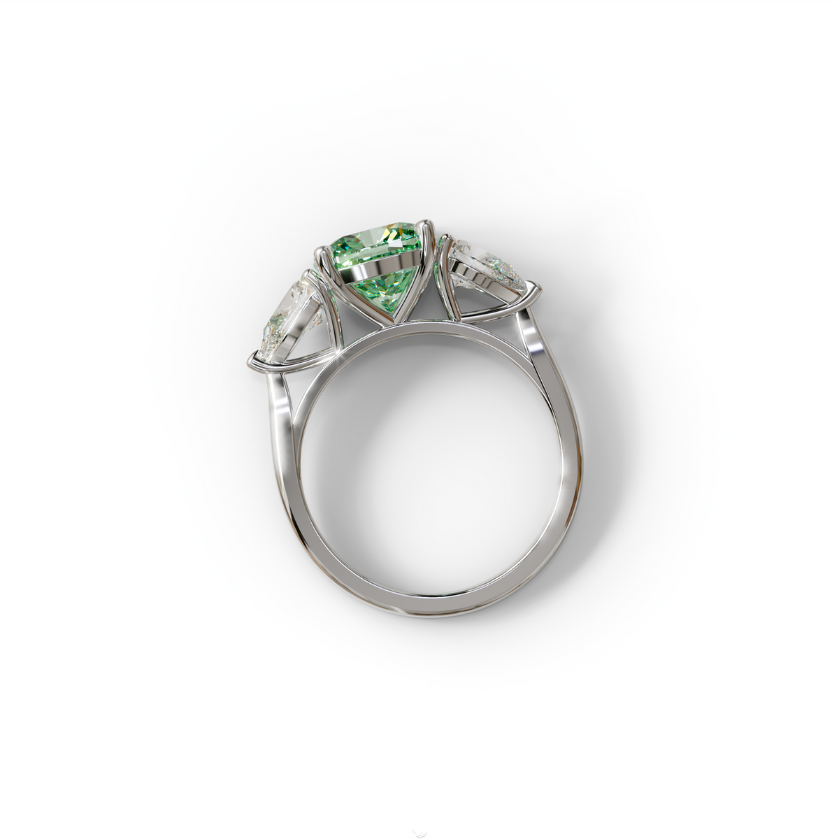 3 Ct Green Cushion Cut Lab Diamond In 3 Stones Claw Prongs Setting Ring