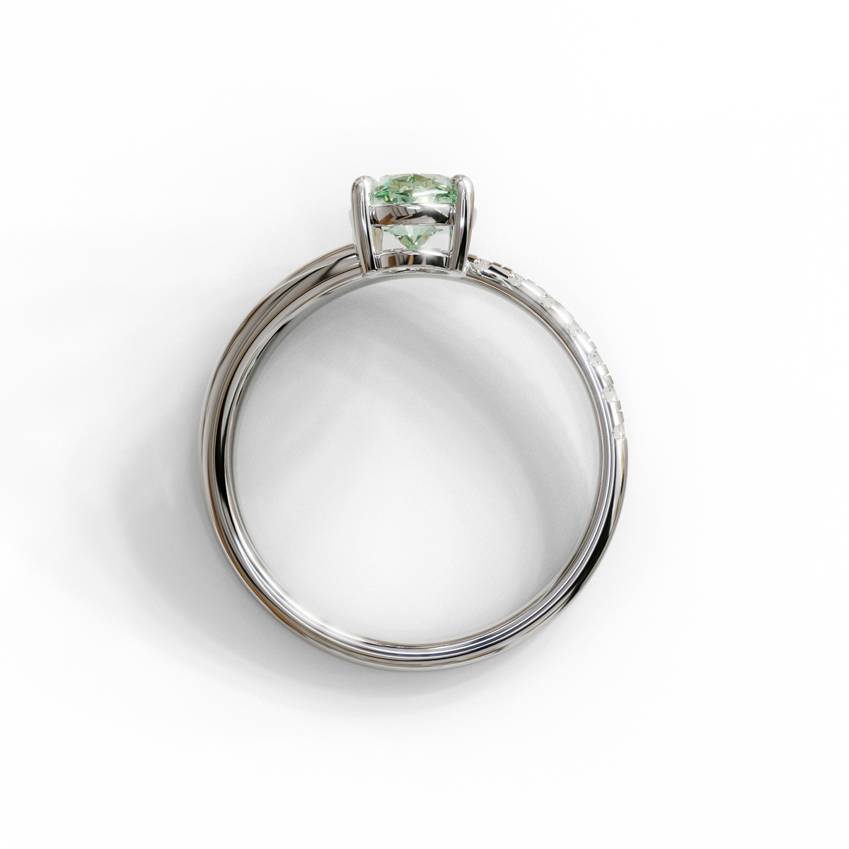 1.5 Carat S-Curve Green Oval Diamond Pave-set Diamond Ring - Bypass