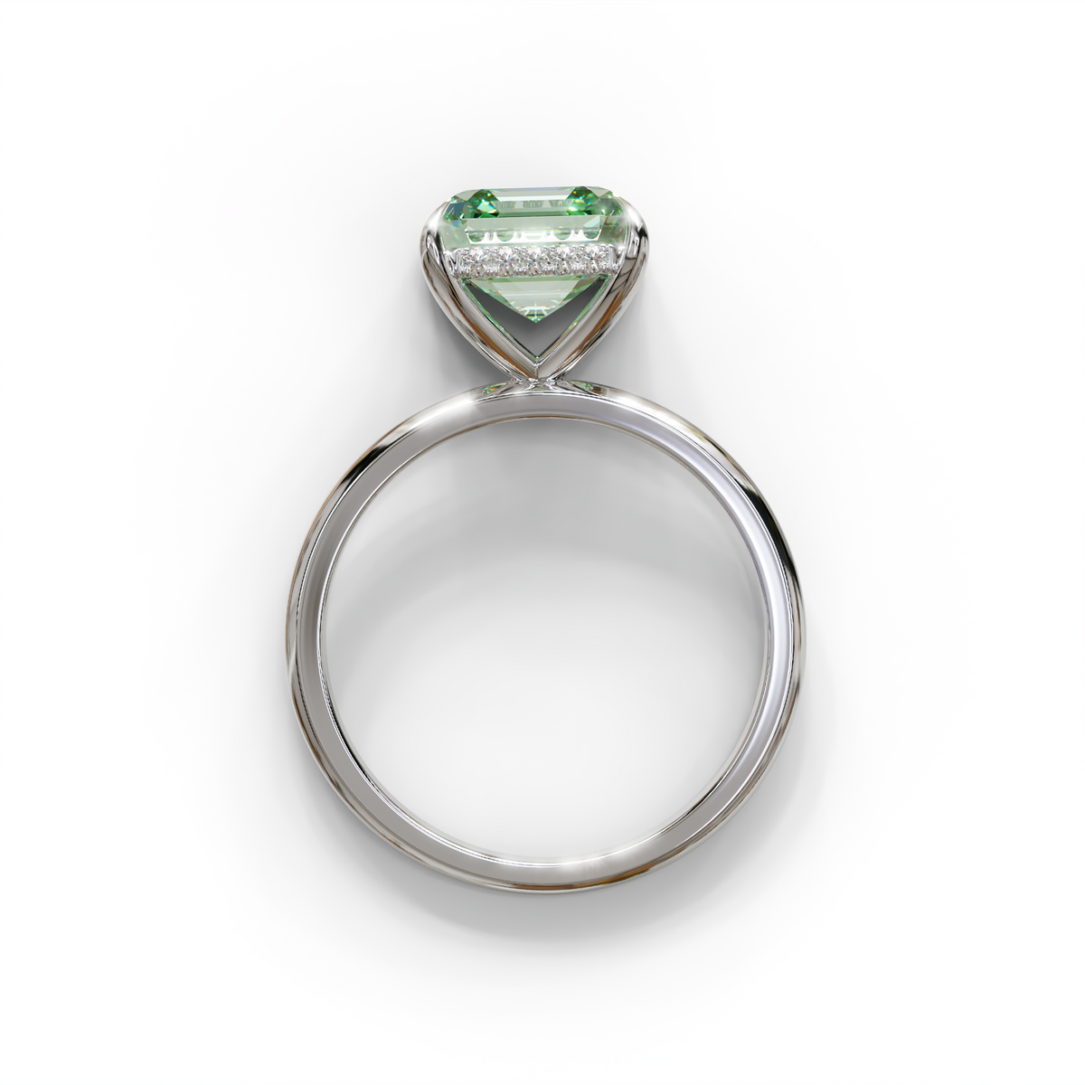 2.5 Carat Green Asscher Cut Hidden Halo Setting Lab Grown Diamond Ring