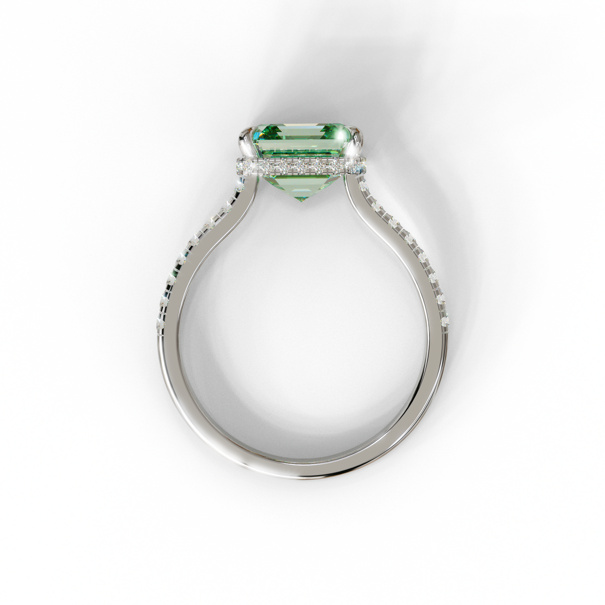 3.5 Carat Green Asscher‑Cut Lab Diamond Engagement Ring with Halo and Pavé Accents