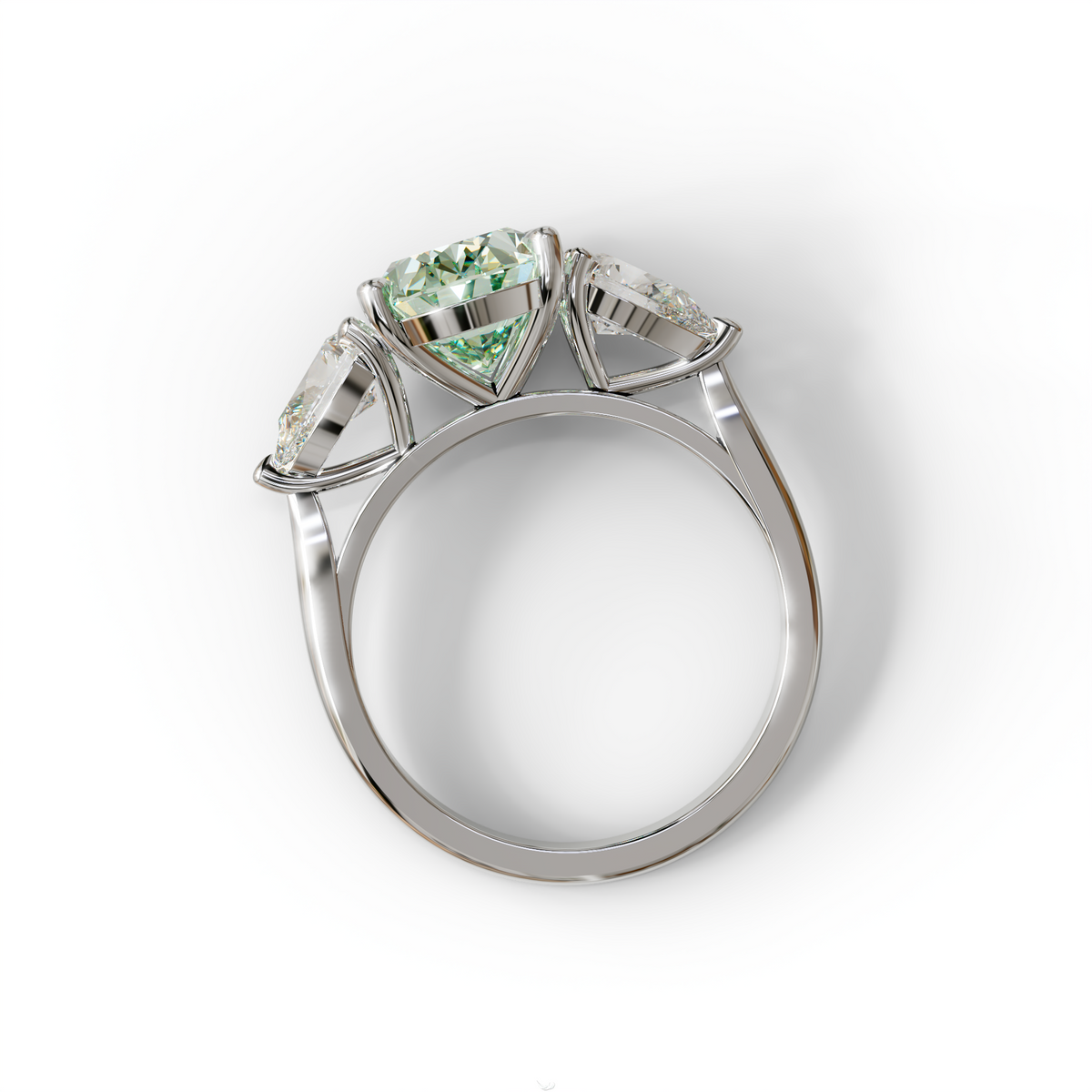 3 Carat Green Oval Lab Grown Diamond Engagement Ring – Three Stone Pear Cut Setting