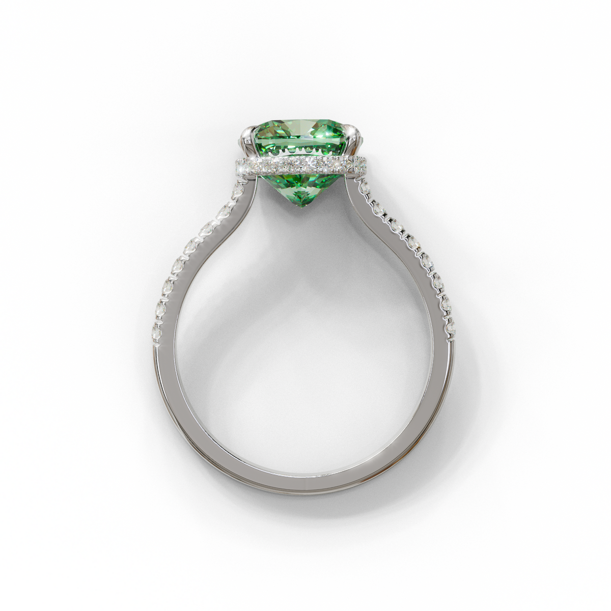 2.5 Carat Green Cushion Cut Hidden Halo & Pave Lab Diamond Ring - Éblouissant