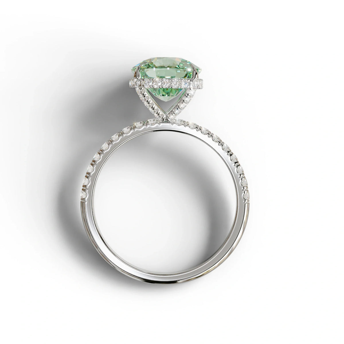 2.5 Carat Green Cushion Cut Hidden Halo & Pave Lab Grown Diamond Ring