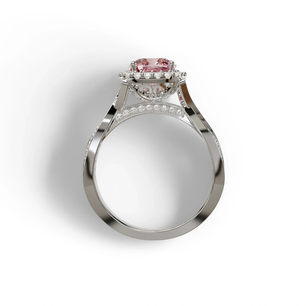 3 Carat Pink Cushion Cut Lab Grown Halo Diamond Engagement Ring - Odessa