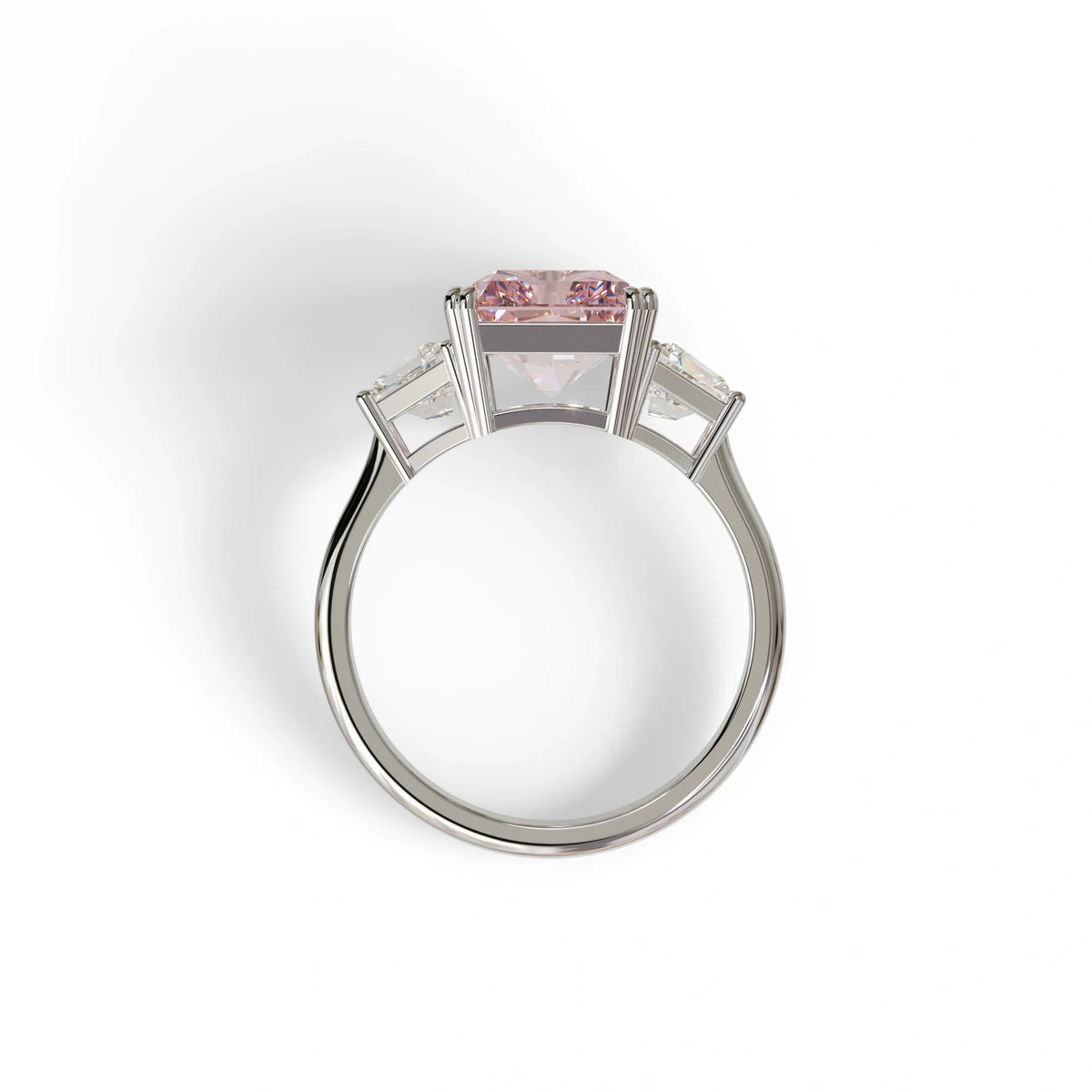 4 Carat Pink Lab Grown Diamond Engagement Ring – Radiant Cut Three Stone | Tacor