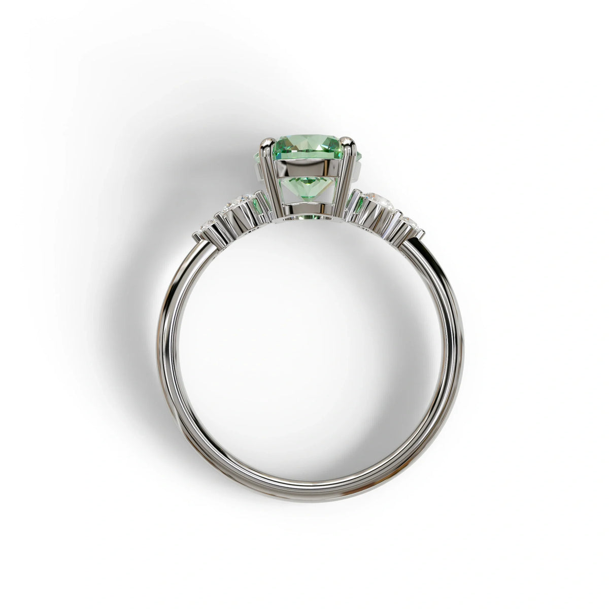 Green Round Three Stone Lab Grown Diamond Engagement Ring - Romance
