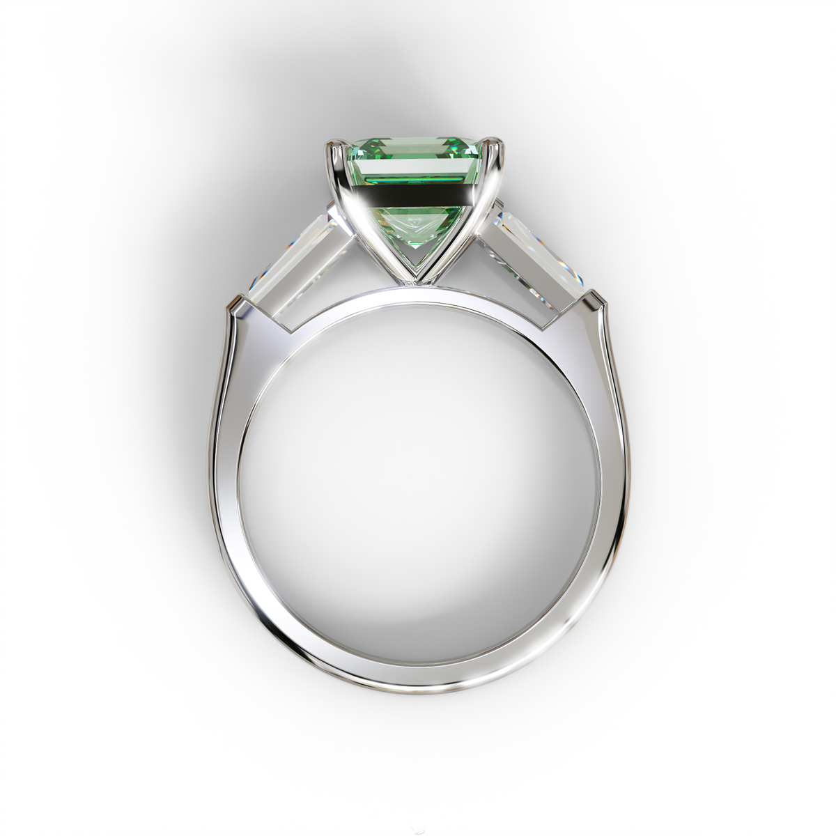 3 Carat Green Asscher & Baguette Cut Multi Stone Lab Diamond Ring - Brillante