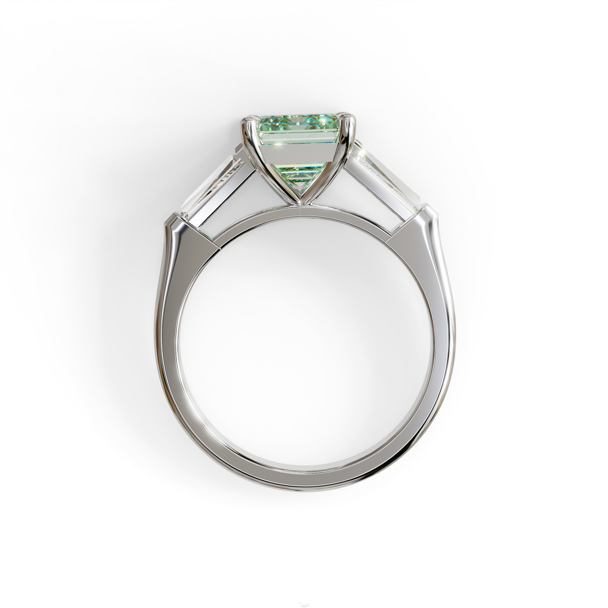 3 Carat Fancy Vivid Green Emerald & Tapered Baguette diamond ring