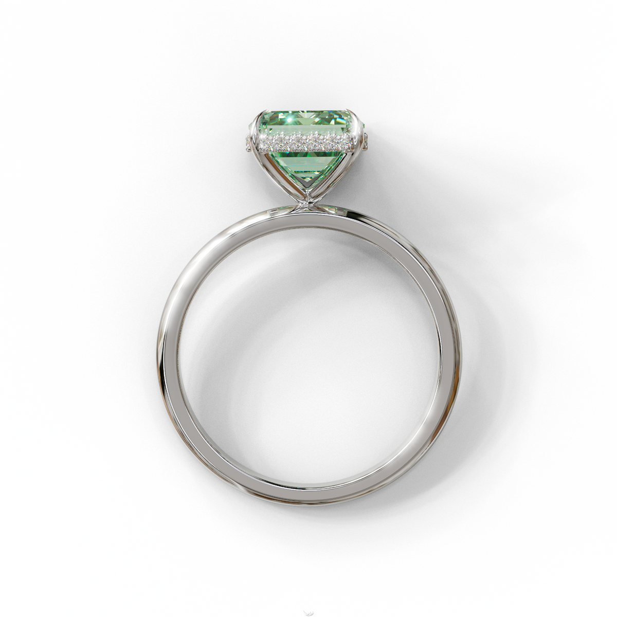 3 Carat Green Emerald Cut Hidden Halo & Claw Setting Lab Grown Diamond Ring
