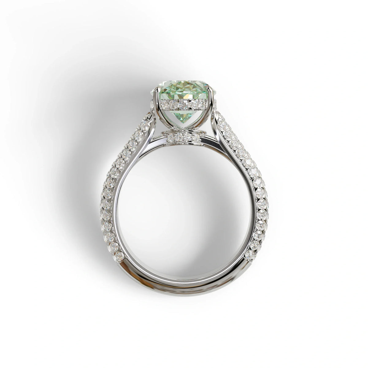 3 Carat Green Oval Cut Hidden Halo & Pave Set Lab Diamond Engagement Ring - Viviana