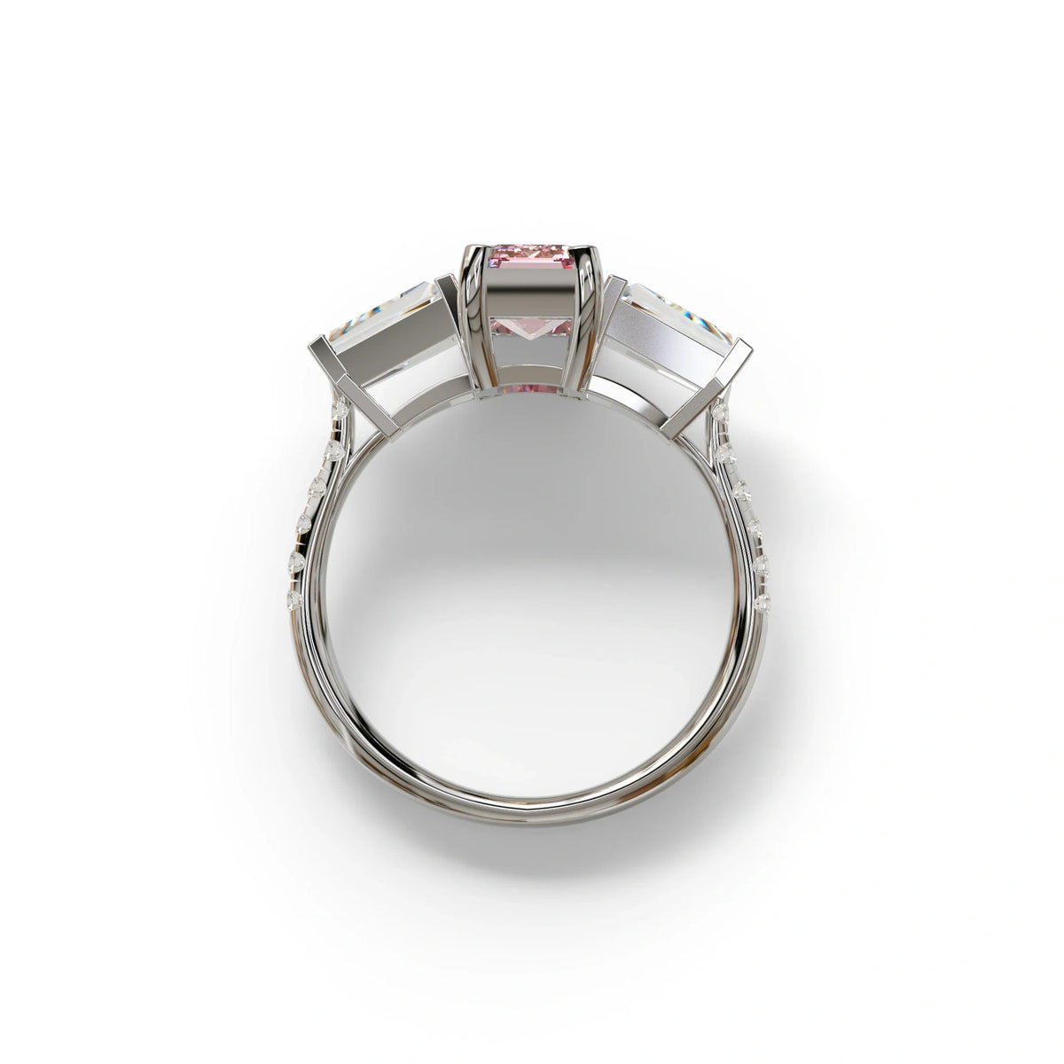 1.50 Carat Pink Emerald with Tapered Cut Lab Grown Diamond Ring - Libra