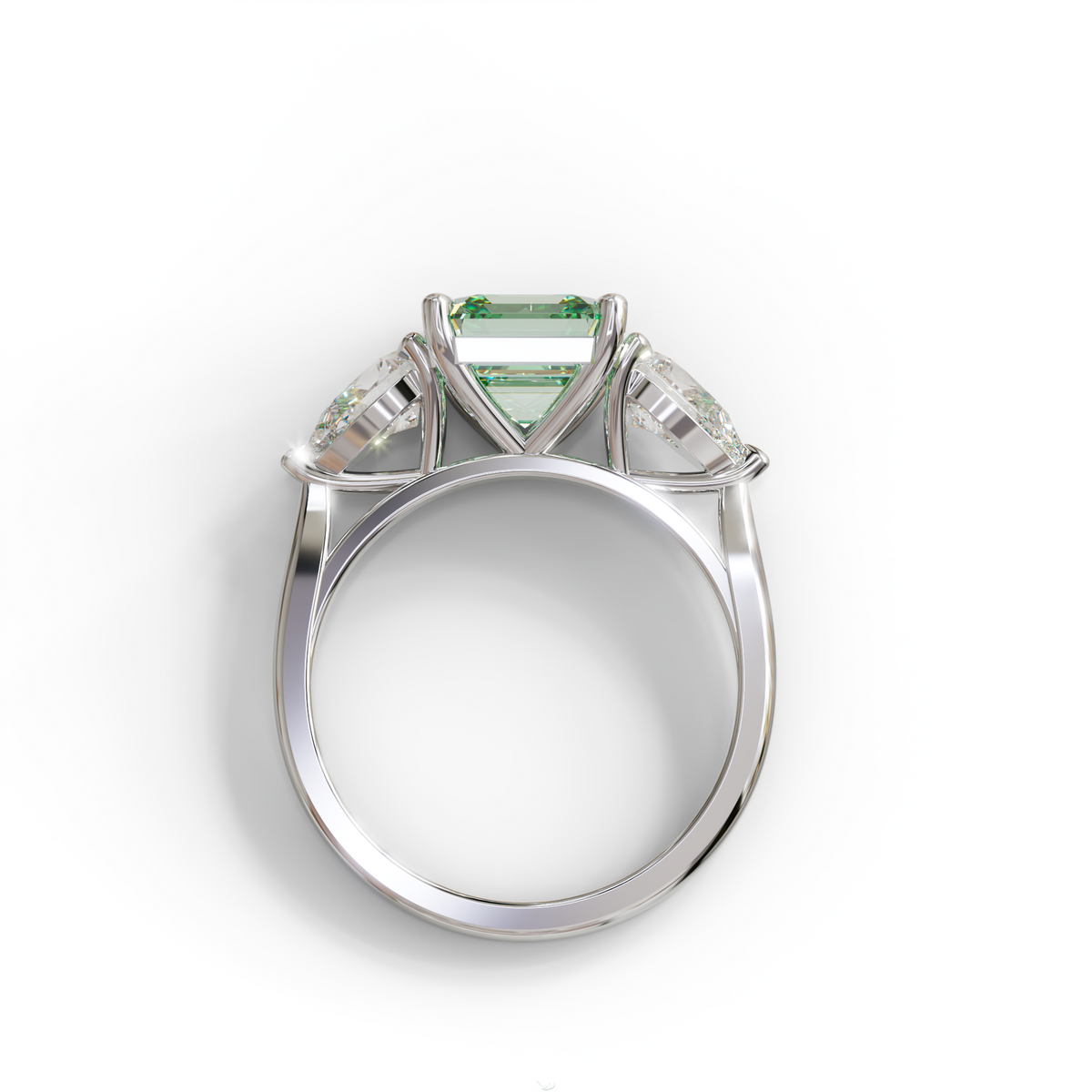 3 Carat Green Asscher Cut Lab Diamond In 3 Stones Claw Prongs Setting Ring