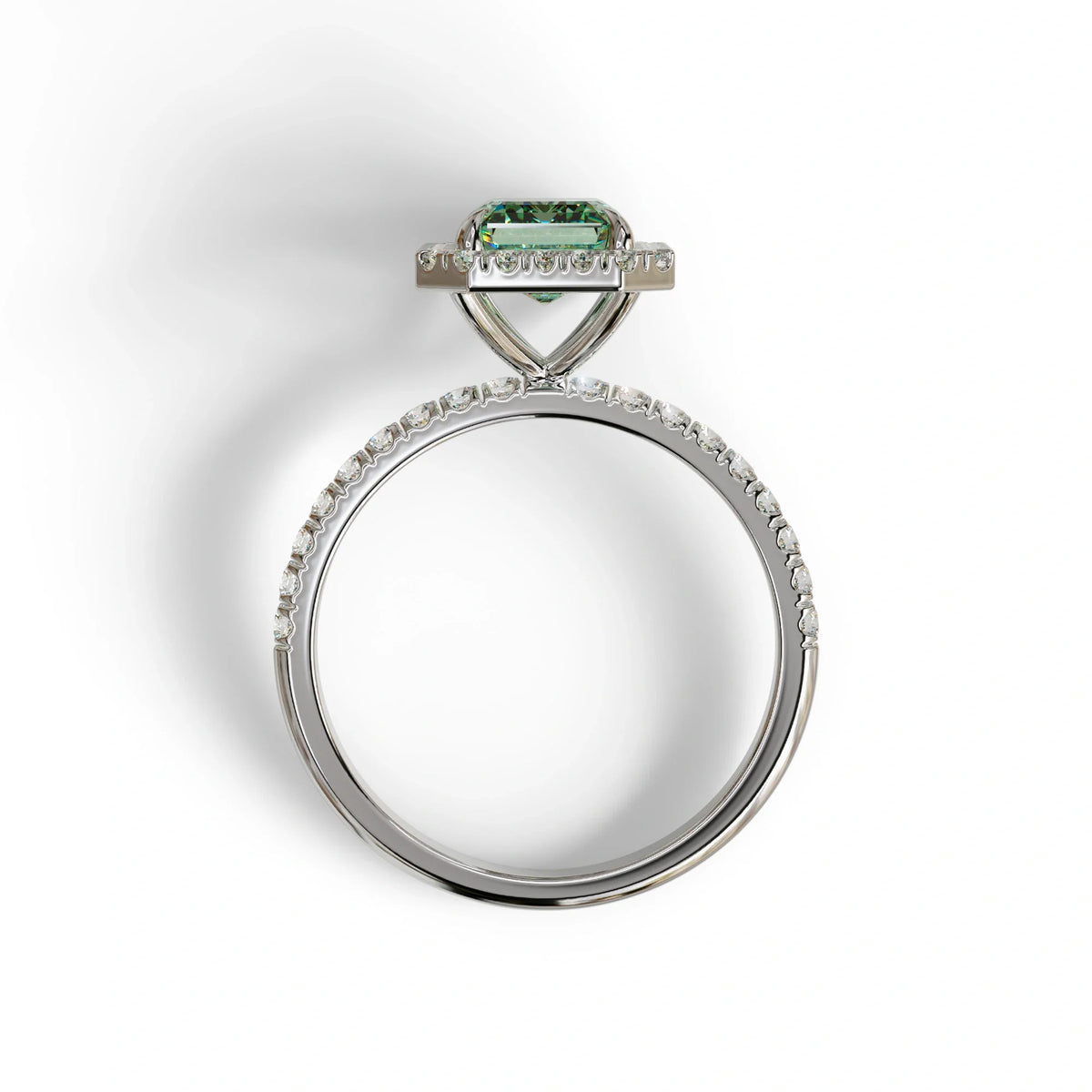 Green Emerald Cut Halo & Pave Lab Grown Diamond Engagement Ring - Viola