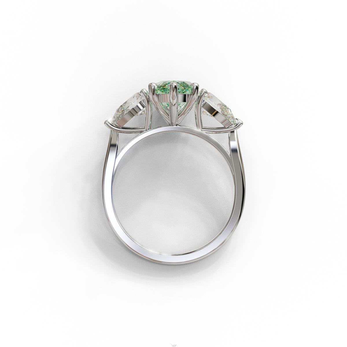 3 Carat Fancy Green Marquise & Pear Cut Three Stone Lab Grown Diamond Engagement Ring