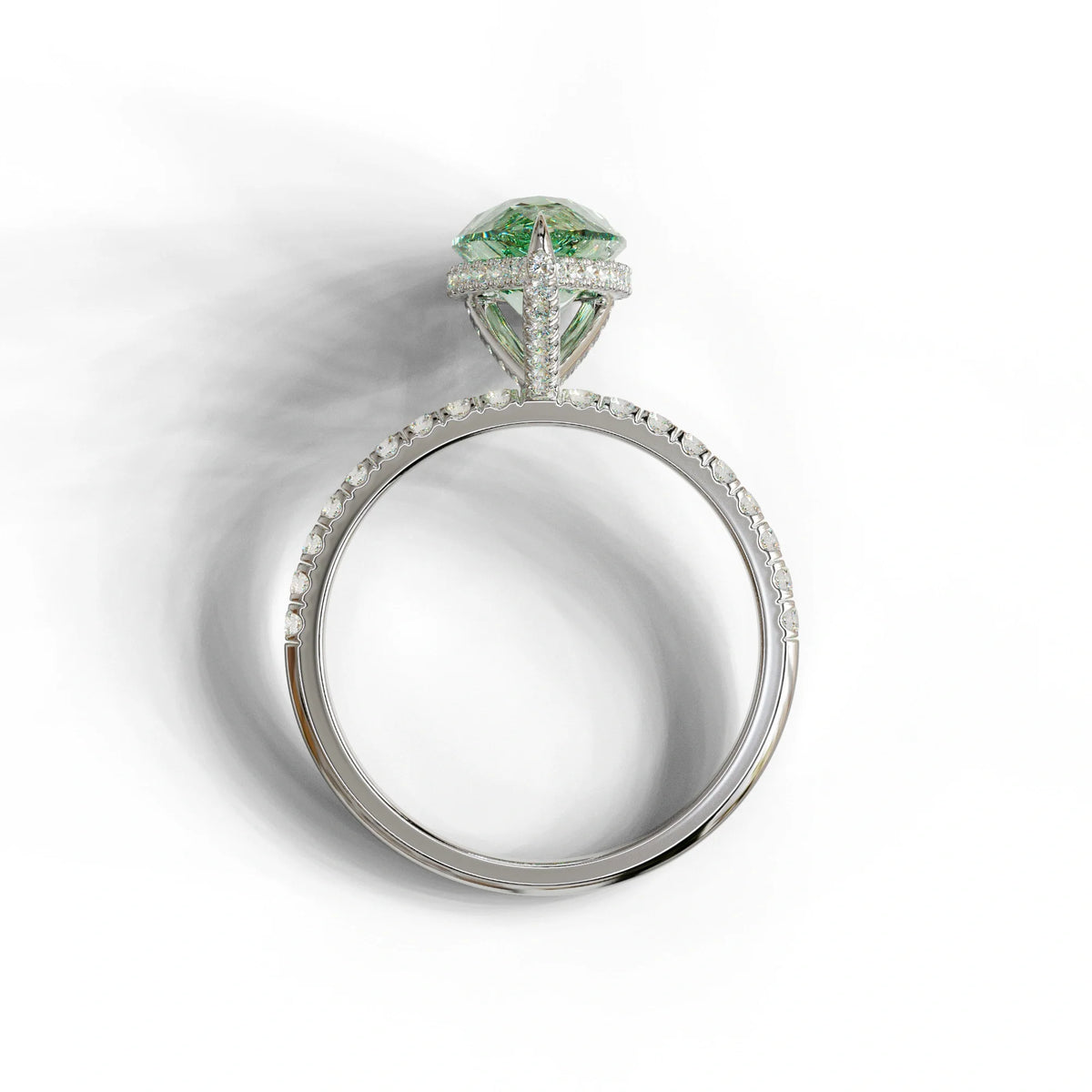 2 Carat Green Pear Cut Hidden Halo & Pave Lab Diamond Ring