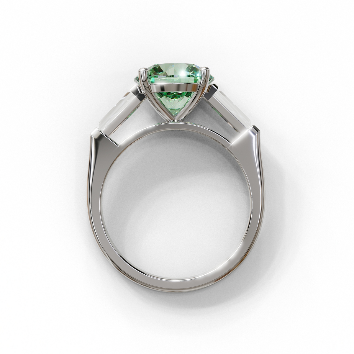 3 Carat Green Round & Tapered Cut Multi Stone Lab Diamond Ring - Reflection