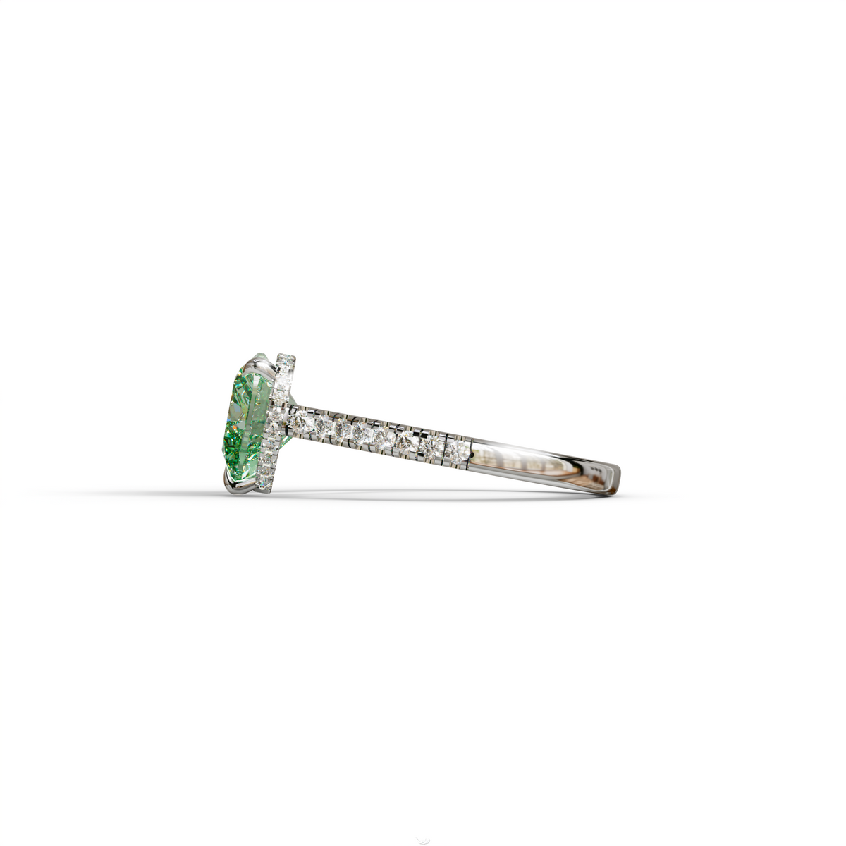 Fancy Vivid Green Heart Cut Lab Diamond Ring – Pavé Band | 10K 14K 18K Gold & Platinum