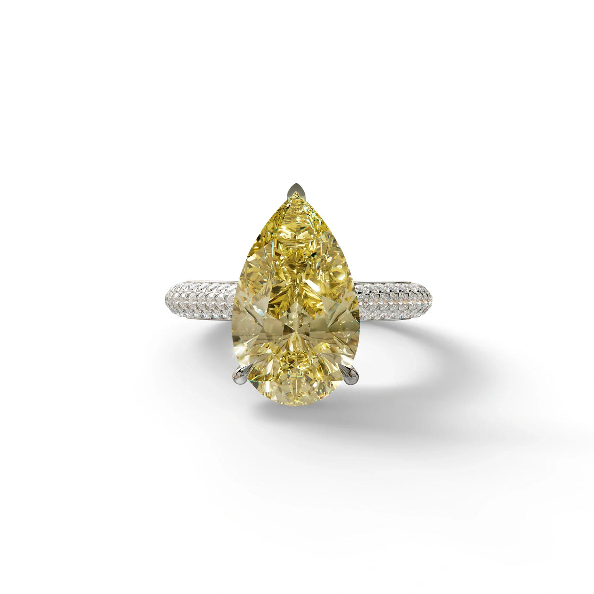 3 Carat Yellow Pear Shaped Hidden Halo Lab Diamond Engagement Ring - Alina - 10K Solid Gold / White Gold