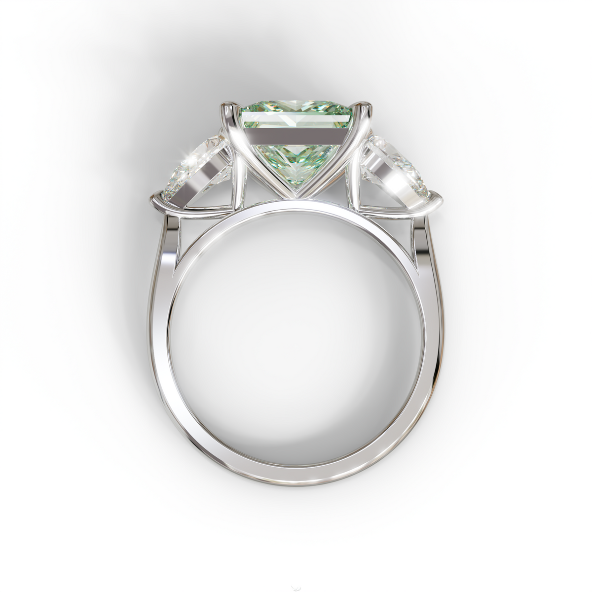 3 Carat Green Princess Cut Lab Diamond In 3 Stones Claw Prongs Setting Ring