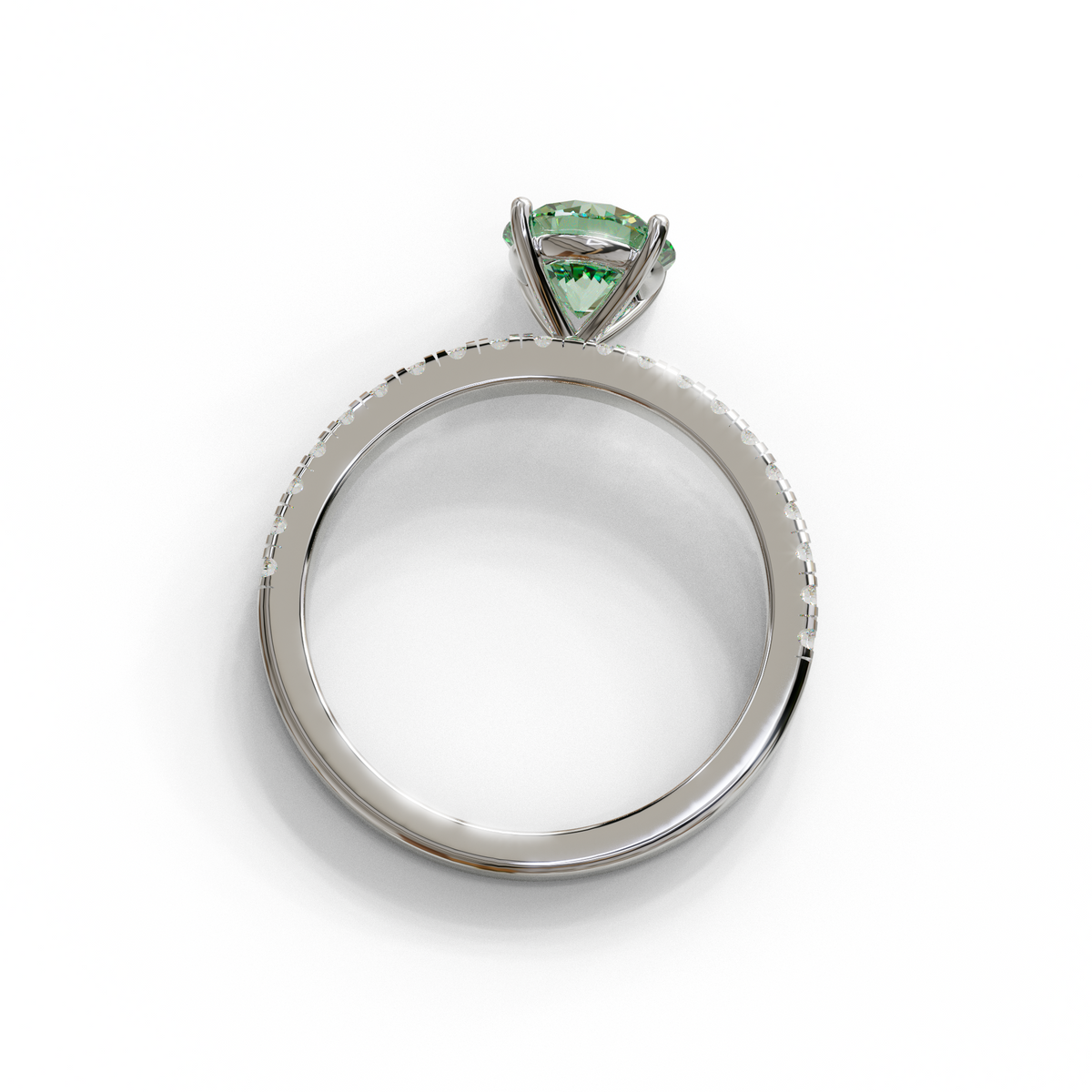 1.5 Carat Green Round Lab Diamond Ring - Classic Pave Set Ring