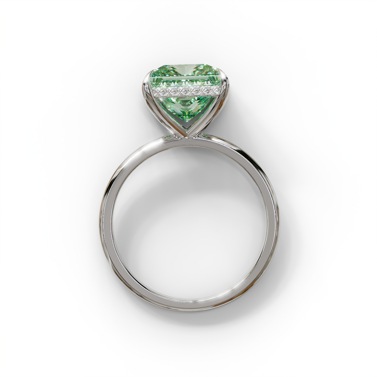 3 Carat Princess Cut Green Lab Diamond Hidden Halo Engagement Ring