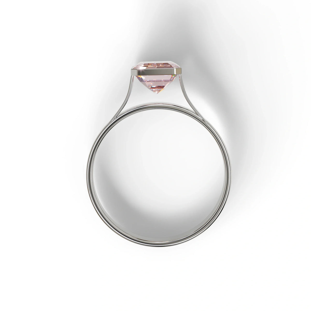 3 carat Fancy Intense Pink Emerald cut Lab Diamond bezel setting Engagement Ring - Zelora