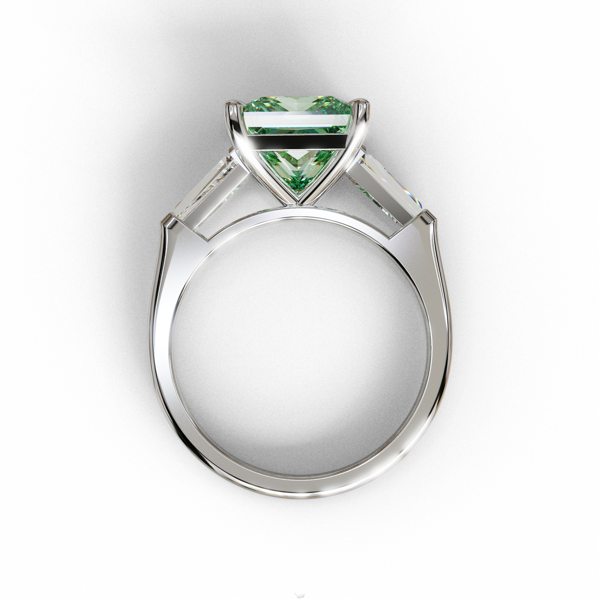 3 Carat Green Princess & Baguette Cut Lab Grown Diamond Ring - Alluring