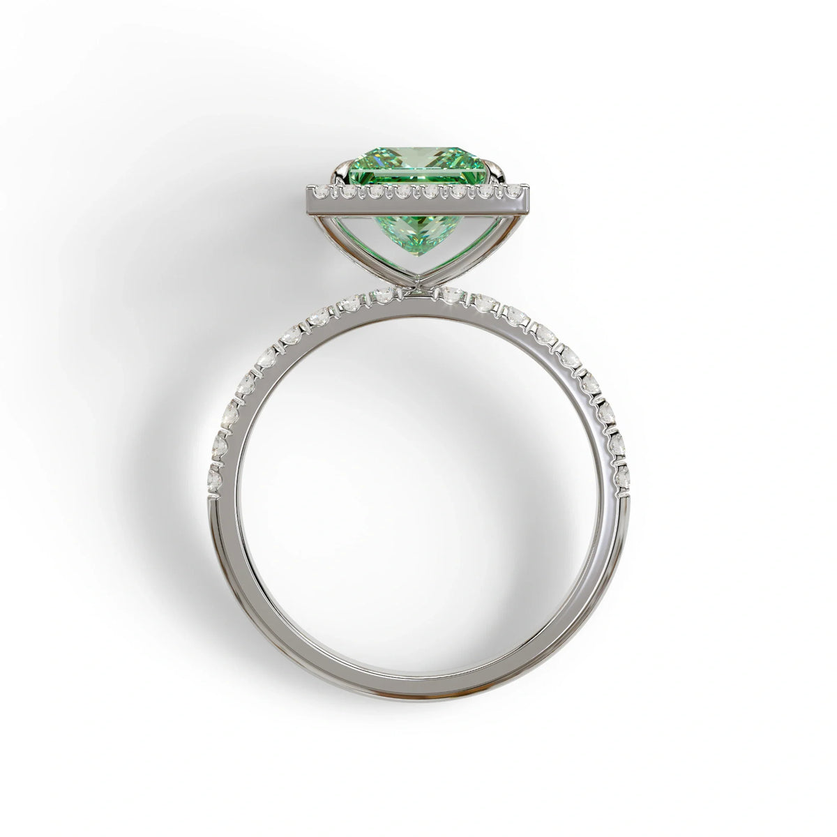 2 Carat Green Princess Cut Halo & Pave Lab Diamond Ring - Diamond Prime