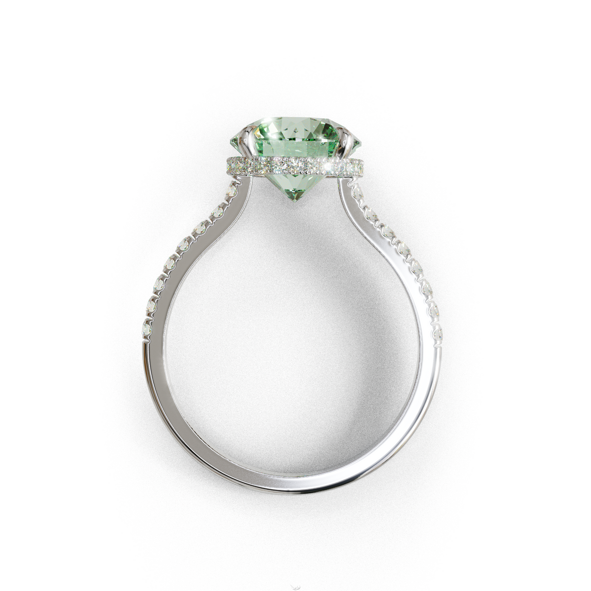 3 Carat Green Round Cut Hidden Halo & Pave Setting Lab Diamond Ring - Eblouissant