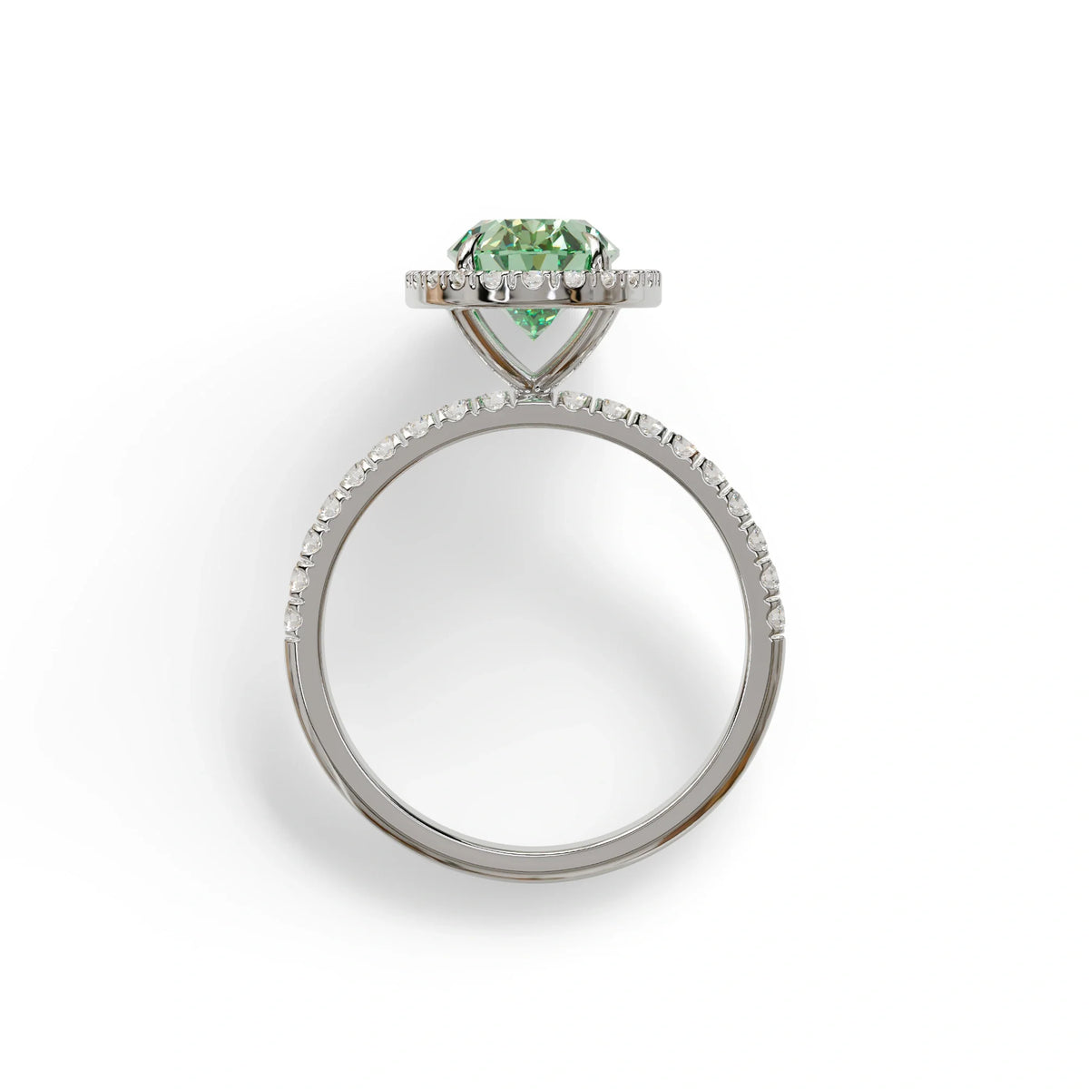 Green Oval Cut Halo & Pave Lab Grown Diamond Engagement Ring - AnnaBella