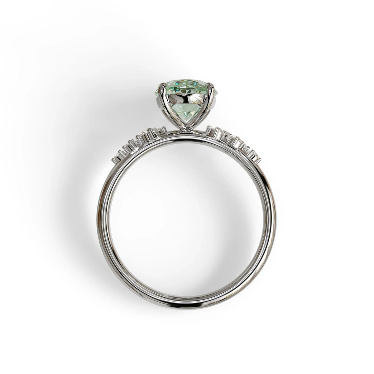 Green Oval Cut Cluster-Vintage Setting Lab Grown Diamond Ring - Celeste Arc