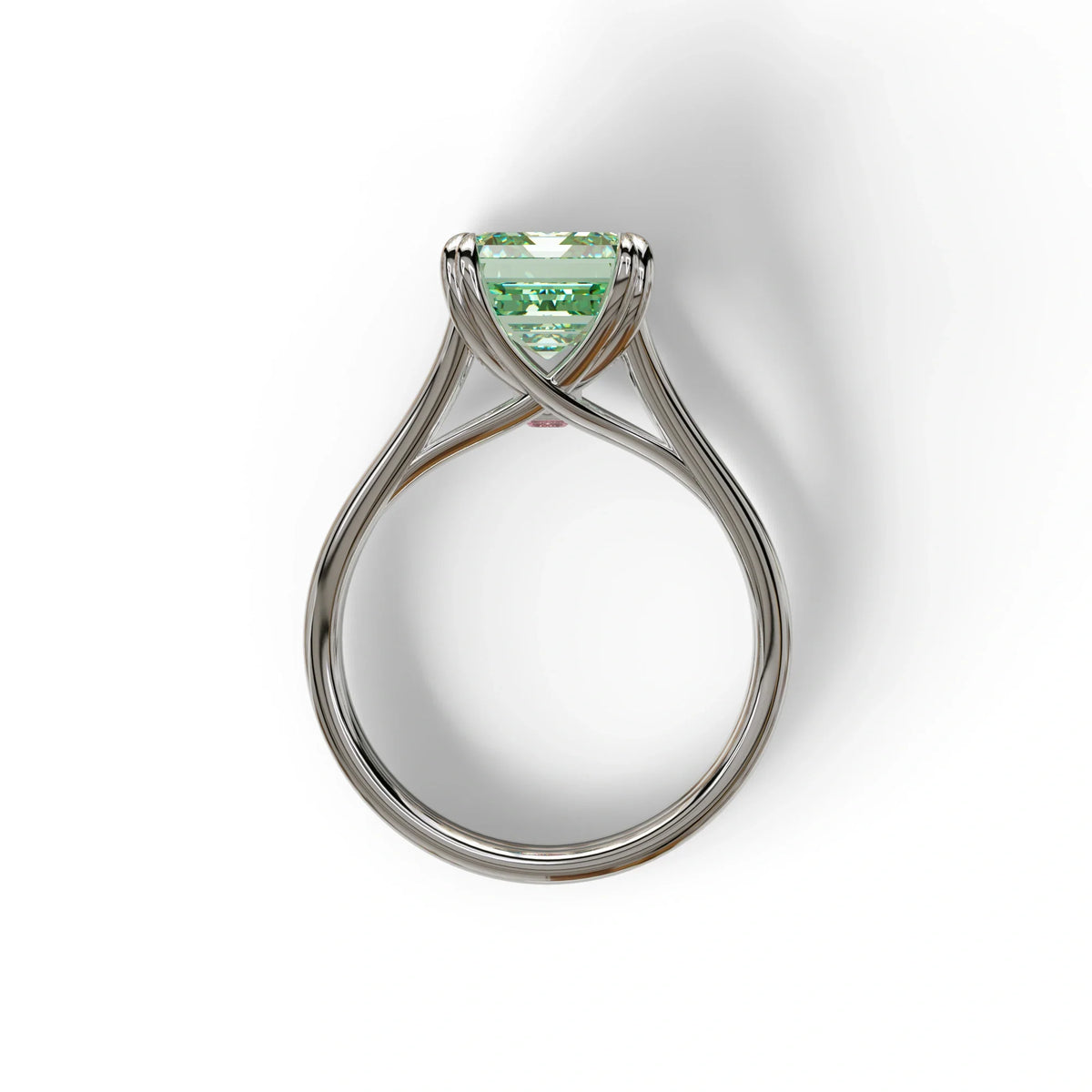 4 Carat Fancy Green Emerald Cut Lab Grown Diamond Engagement Ring - Tesira