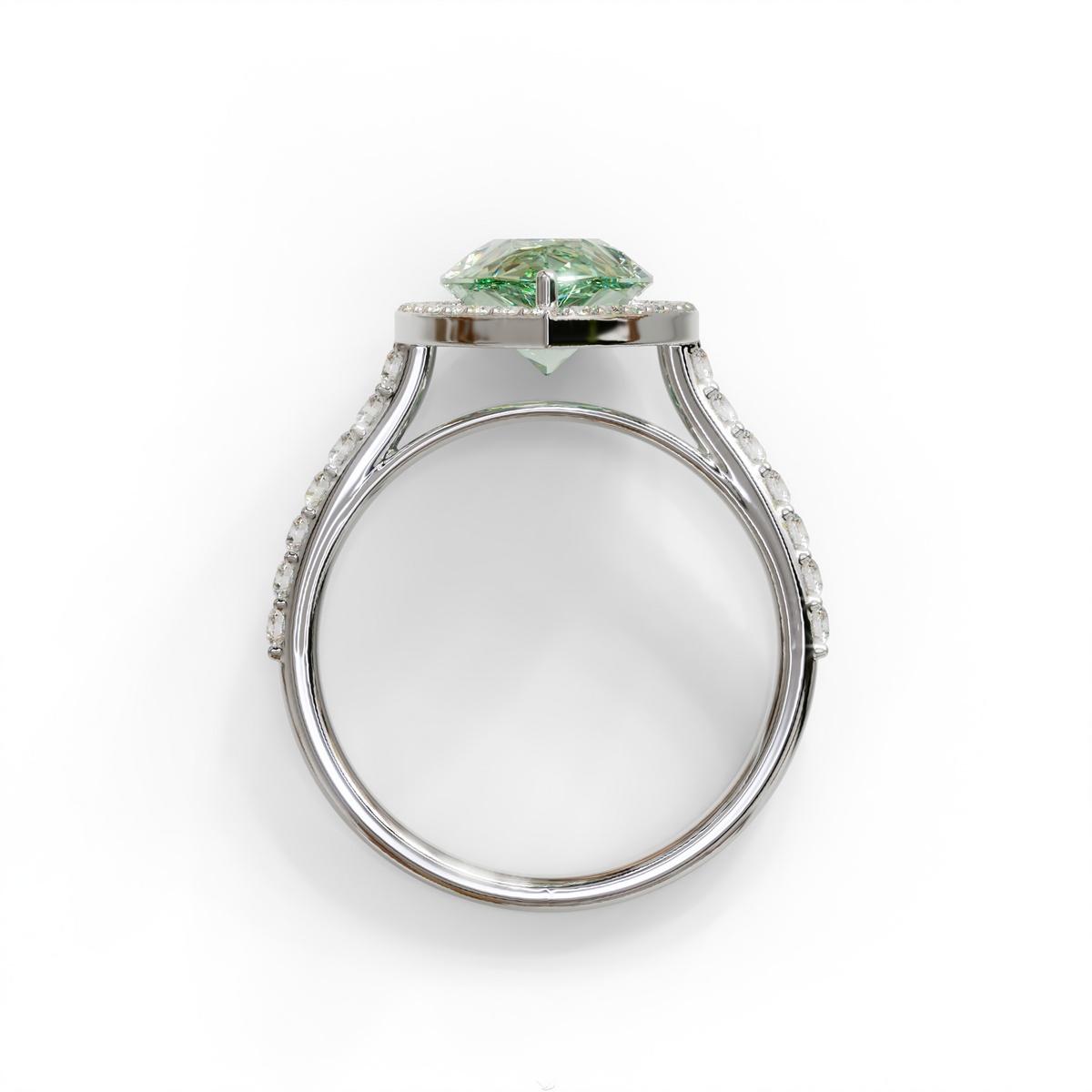 3 Carat Green Pear Cut Halo & Pave Setting Lab Grown Diamond Ring - Madona