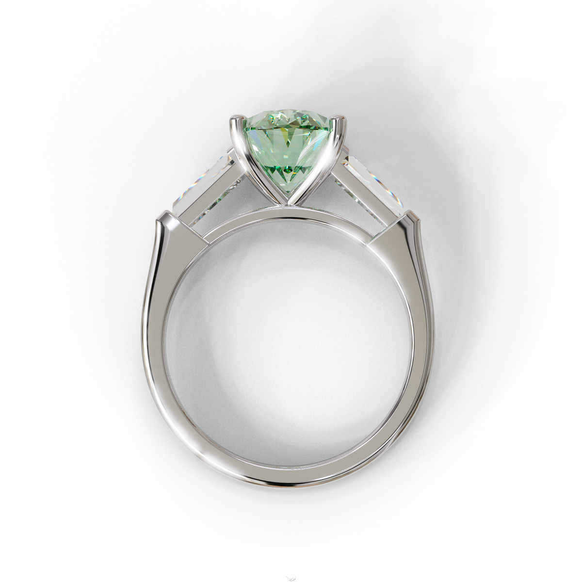 3 Carat Green Oval & Tapered Baguette Lab Grown Diamond Three Stone Engagement Ring