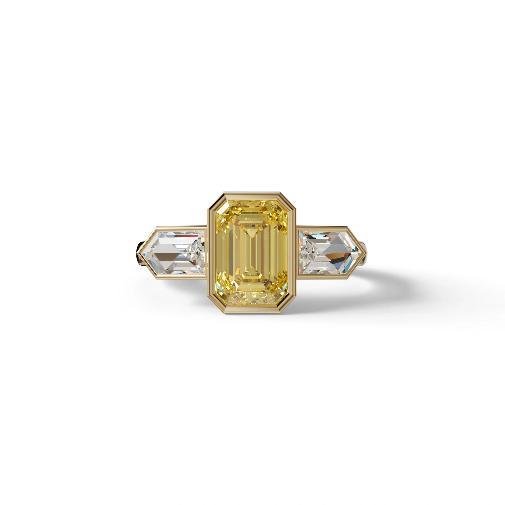 3 Ct Fancy Vivid Yellow Emerald Cut Lab Diamond Ring - Lumons - 10K Solid Gold / Yellow Gold