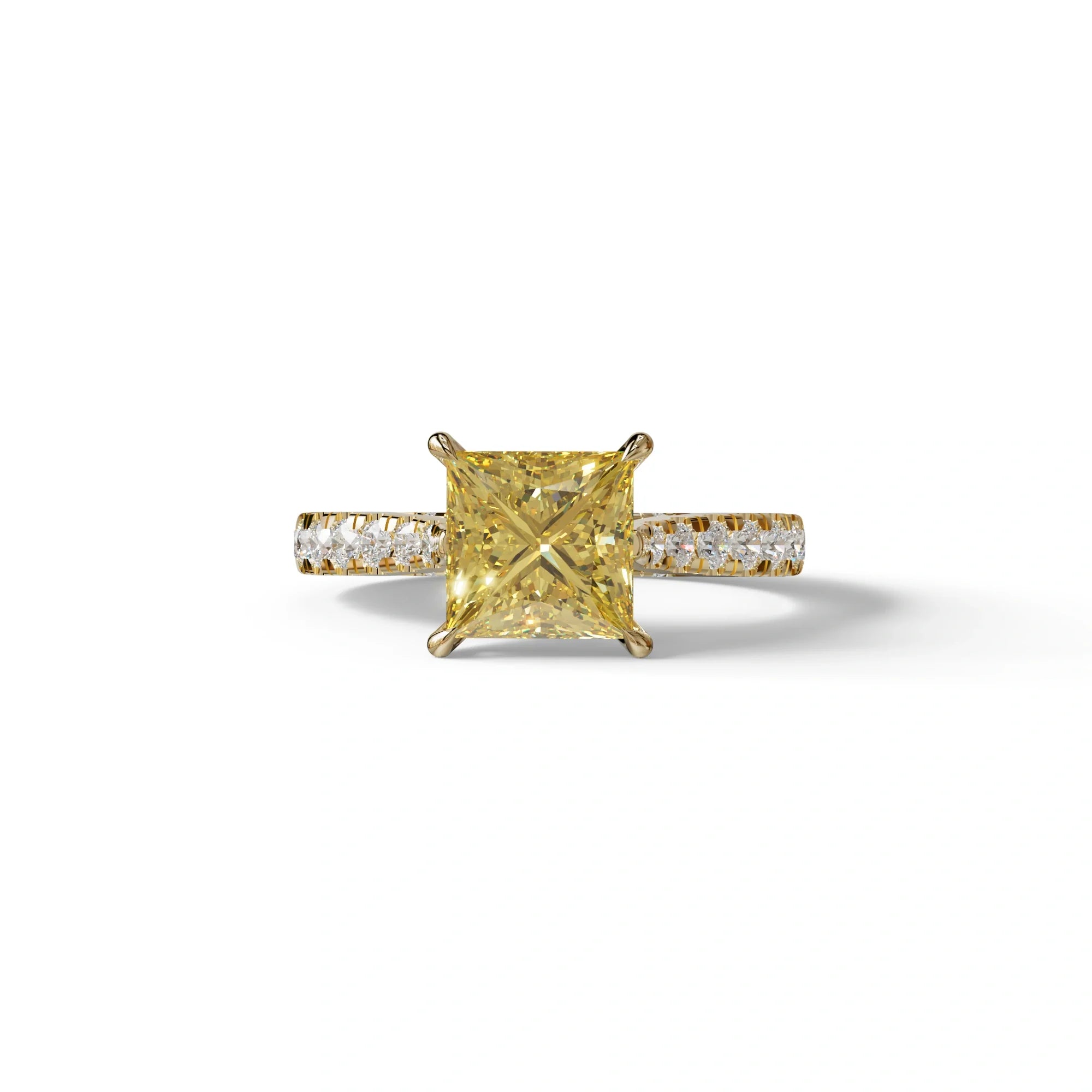 2.5 Carat Yellow Princess Cut Hidden Halo & Pave Lab Diamond Ring - Aries - 10K Solid Gold / Yellow Gold