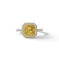 3.5 Ct Yellow Asscher Cut Lab Diamond In Halo & Pave Setting Ring - Up Glam - 10K Solid Gold / Yellow Gold