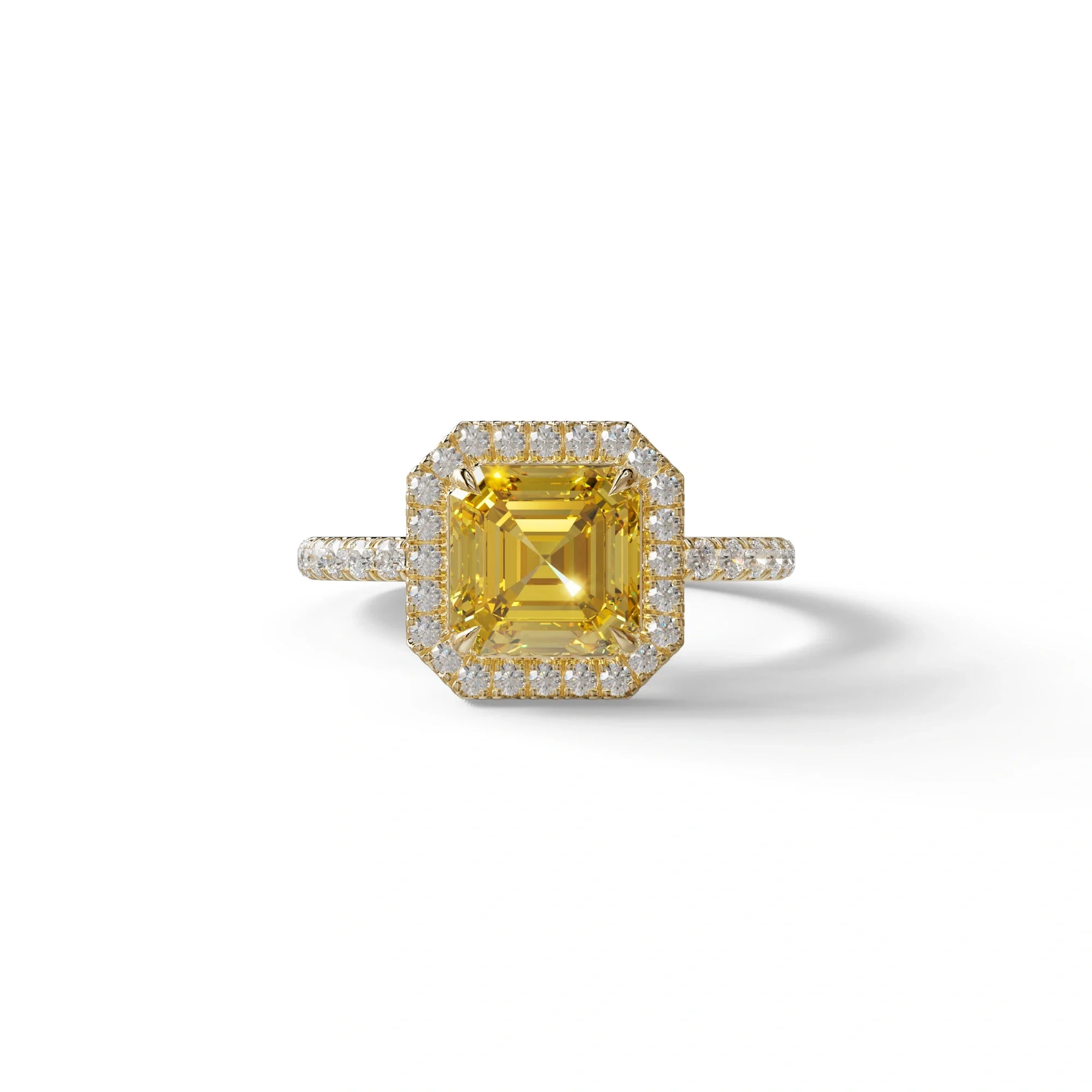 3.5 Ct Yellow Asscher Cut Lab Diamond In Halo & Pave Setting Ring - Up Glam - 10K Solid Gold / Yellow Gold