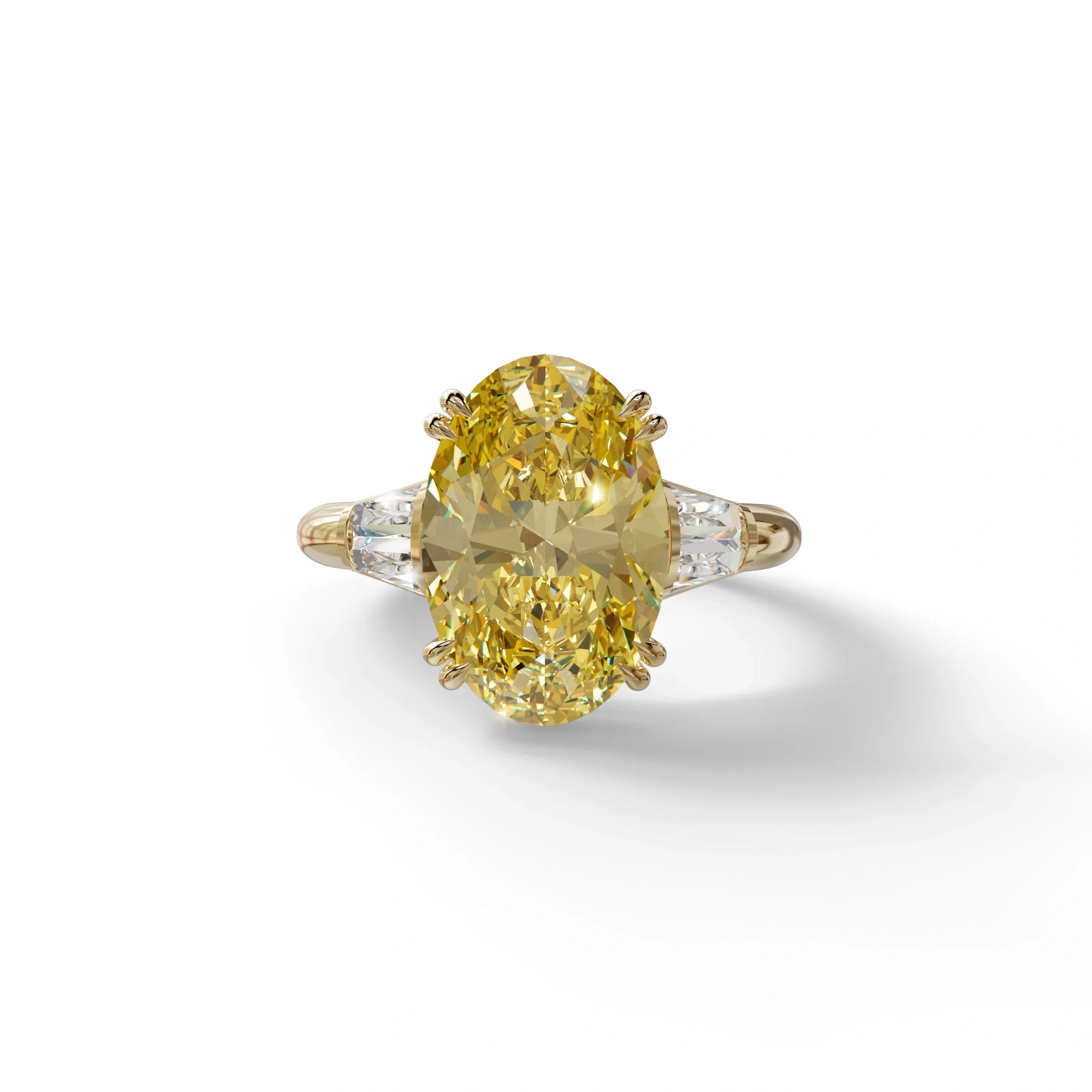 3 Carat Yellow Oval & Baguette Lab Diamond Ring - Persi - 10K Solid Gold / Yellow Gold