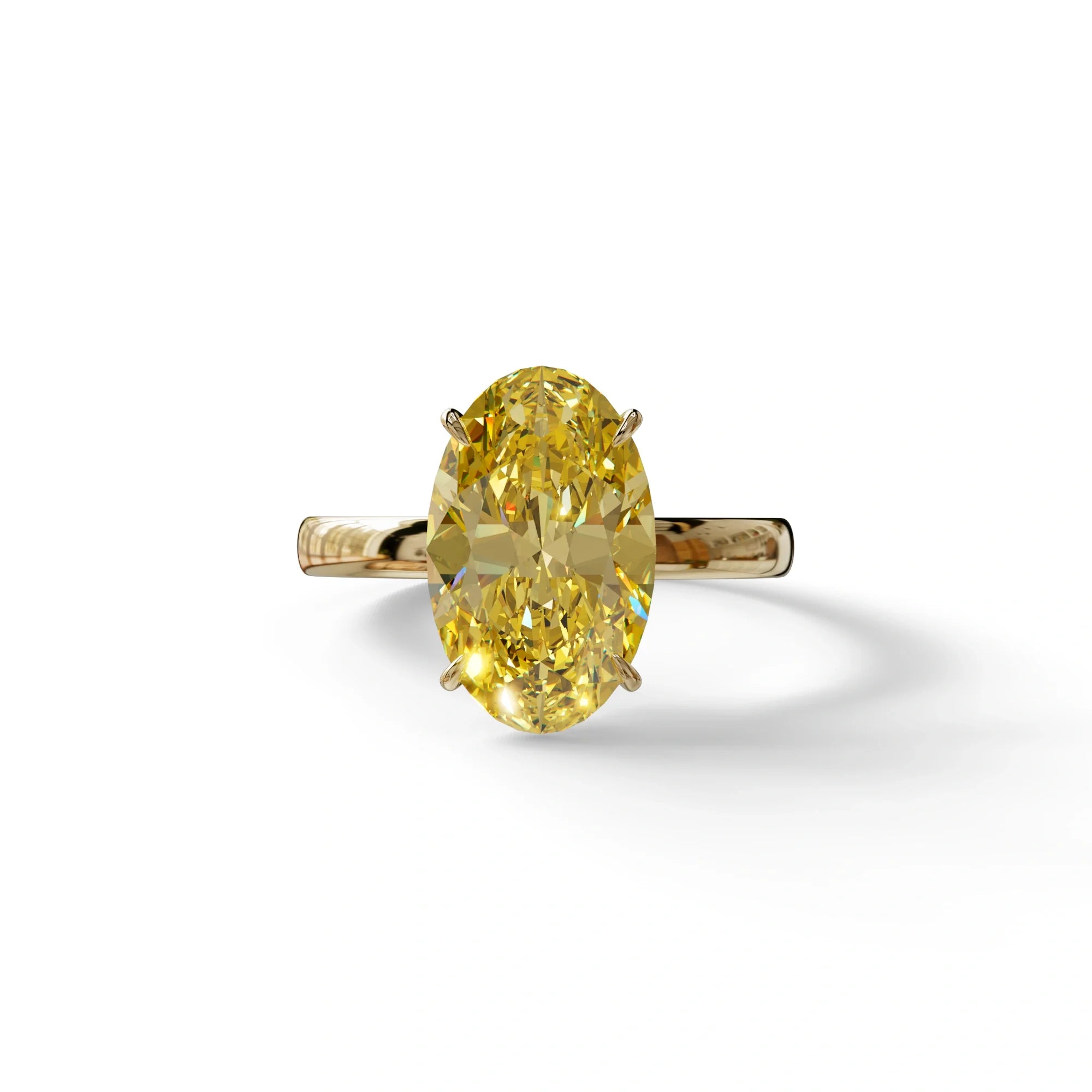 4 Carat Fancy Yellow Oval cut Lab Grown Diamond Solitaire Engagement Ring - Cadris - 10K Solid Gold / Yellow Gold