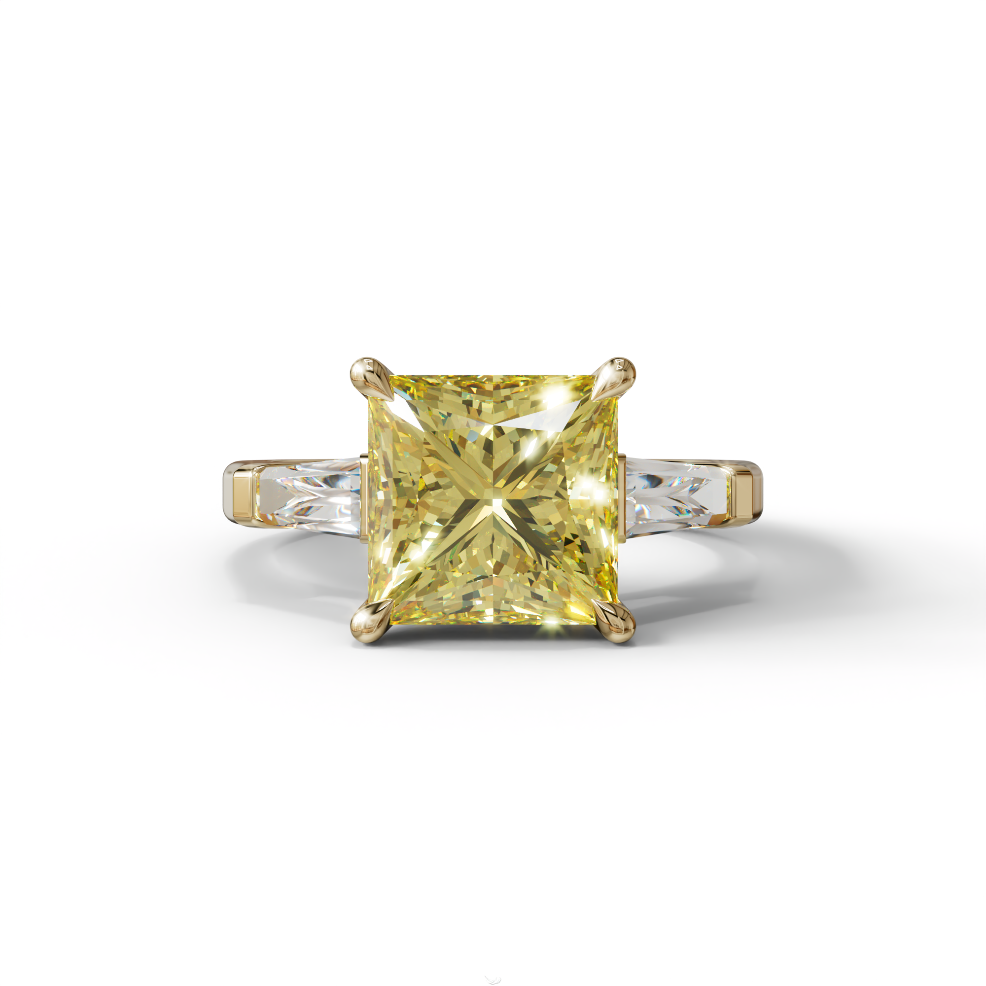 3 Carat Yellow Princess & Baguette Cut Lab Grown Diamond Ring - Alluring - 10K Solid Gold / Yellow Gold