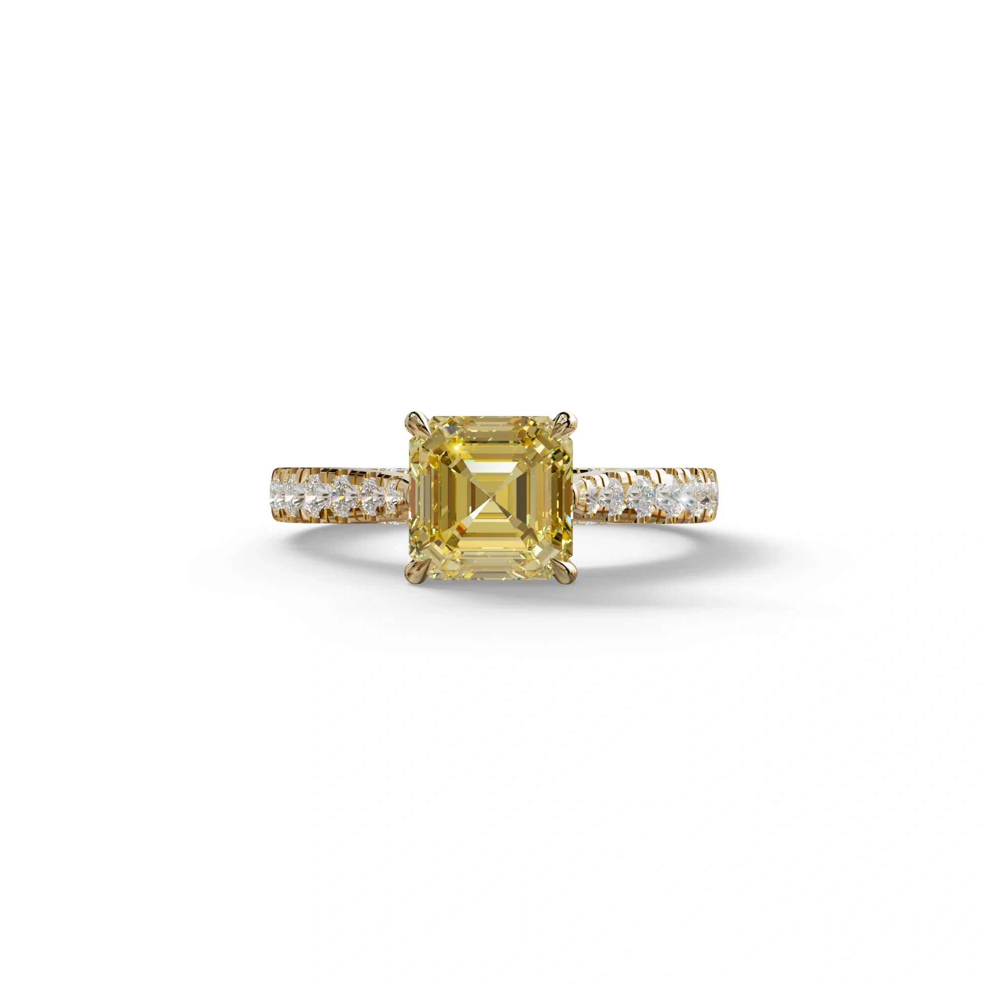2 Carat Yellow Asscher Cut Lab Grown Diamond Engagement Ring | Hidden Halo & Pave - Kay - 10K Solid Gold / Yellow Gold