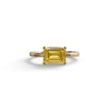 2.5 Ct Yellow Emerald Cut Lab Diamond In Pave-Chanel Setting Ring - Qiqi - 10K Solid Gold / Yellow Gold