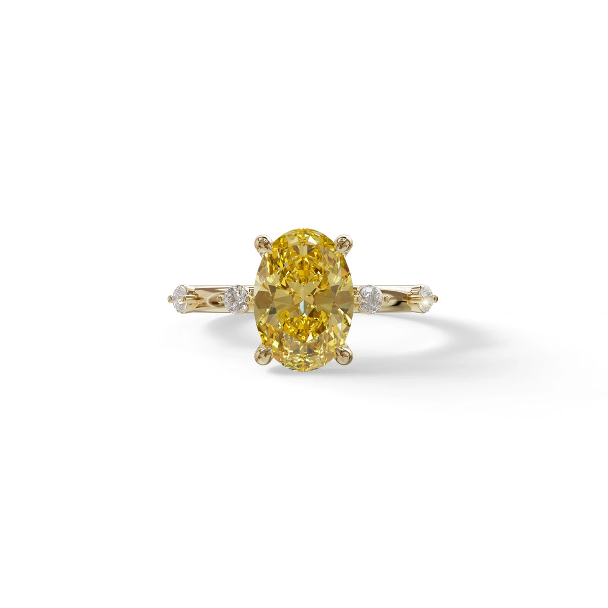 2 Ct Yellow Oval Cut Lab Diamond In Space-Chanel Setting Ring - Celestial - 10K Solid Gold / Yellow Gold